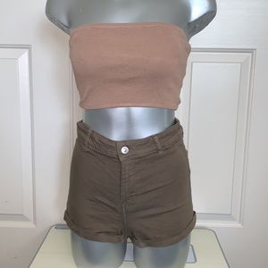 Tan khaki tube crop top knitted